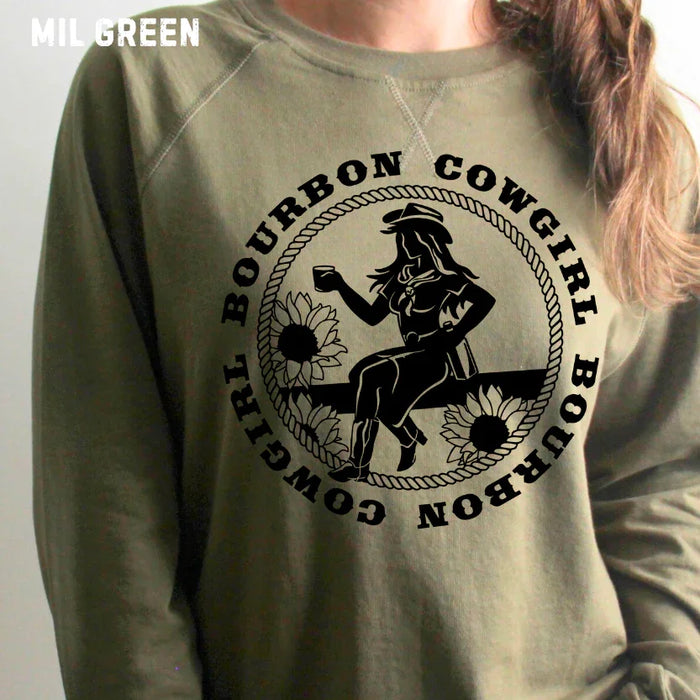 Bourbon Cowgirl Graphic Sweatshirt Military Green