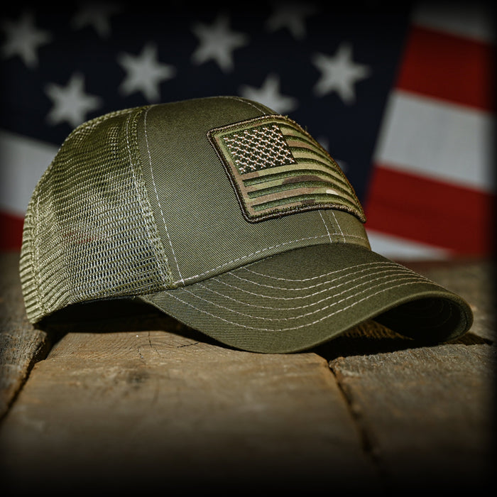 MultiCam Flag Patch OD Green Ball Cap
