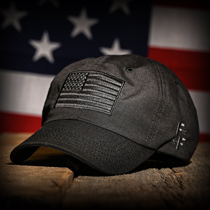 Murdered Out Black Ripstop Full Fabric American Flag Range Hat