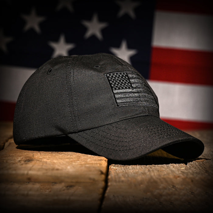 Murdered Out Black Ripstop Full Fabric American Flag Range Hat
