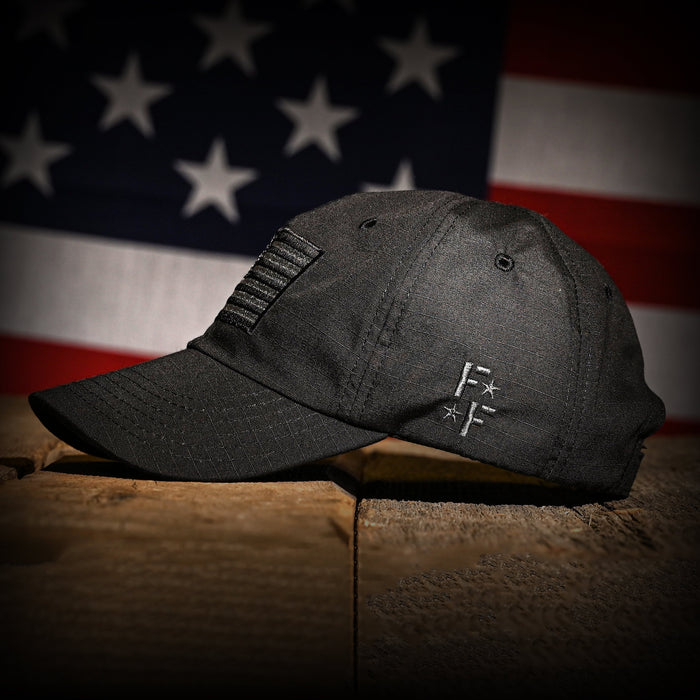 Murdered Out Black Ripstop Full Fabric American Flag Range Hat