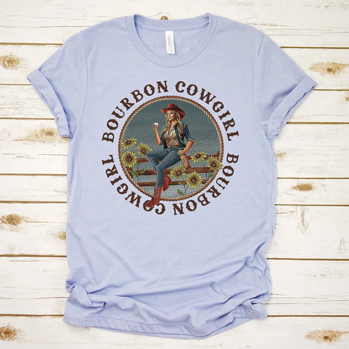 Bourbon Cowgirl Logo Heather Blue Tee Shirt