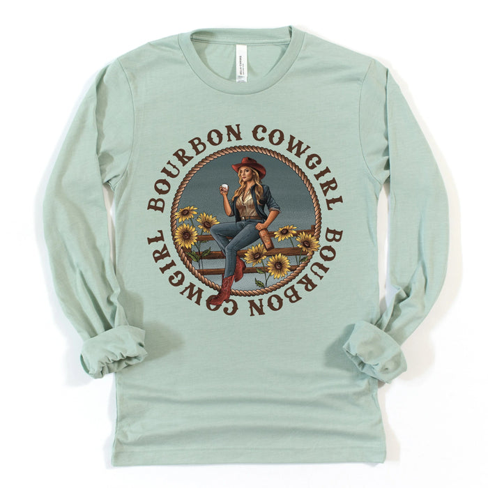 Bourbon Cowgirl Long Sleeve Dusty Blue T-Shirt
