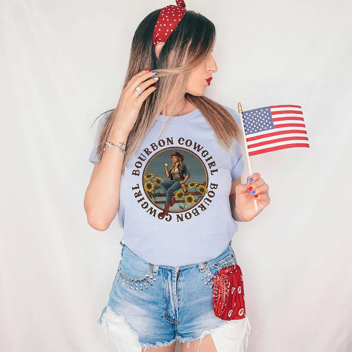 Bourbon Cowgirl Logo Heather Blue Tee Shirt