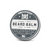 Beard balm container with label on a white background