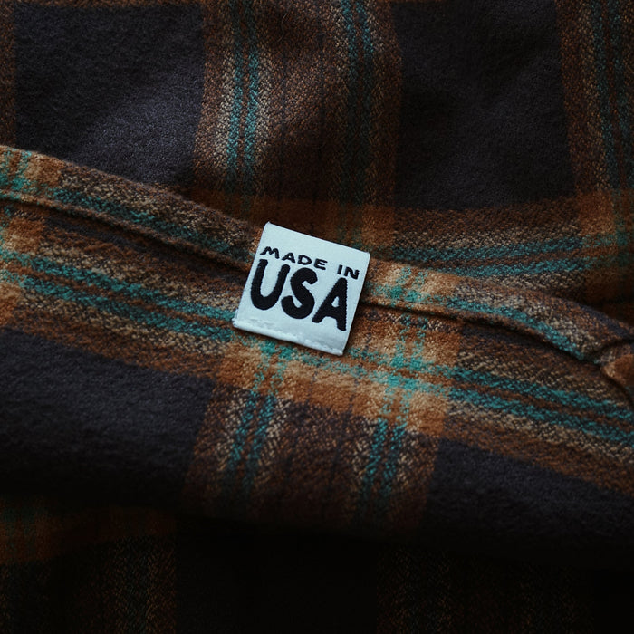 Plaid fabric with a 'Made in USA' label