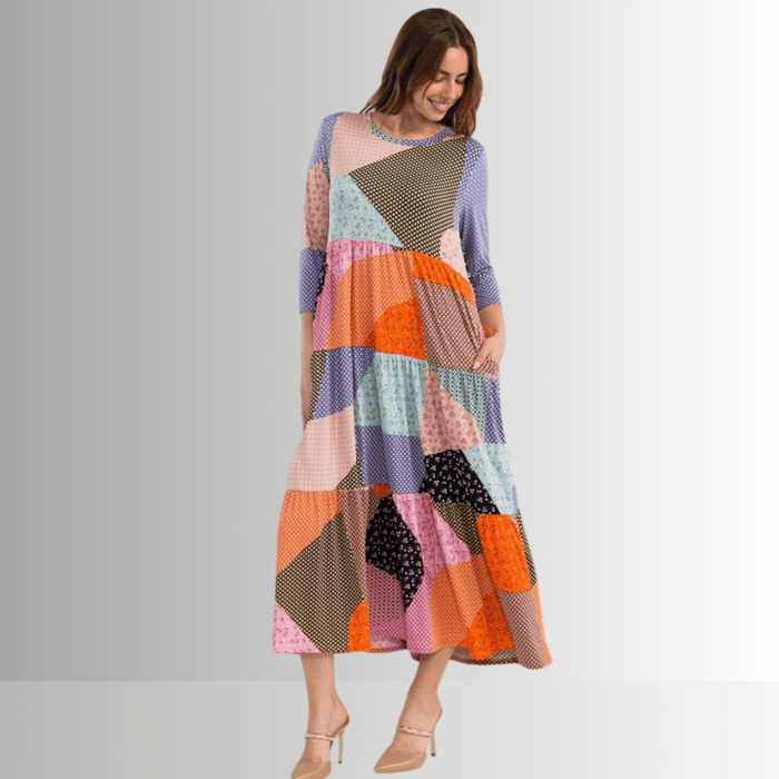 Patch Print Maxi Dress