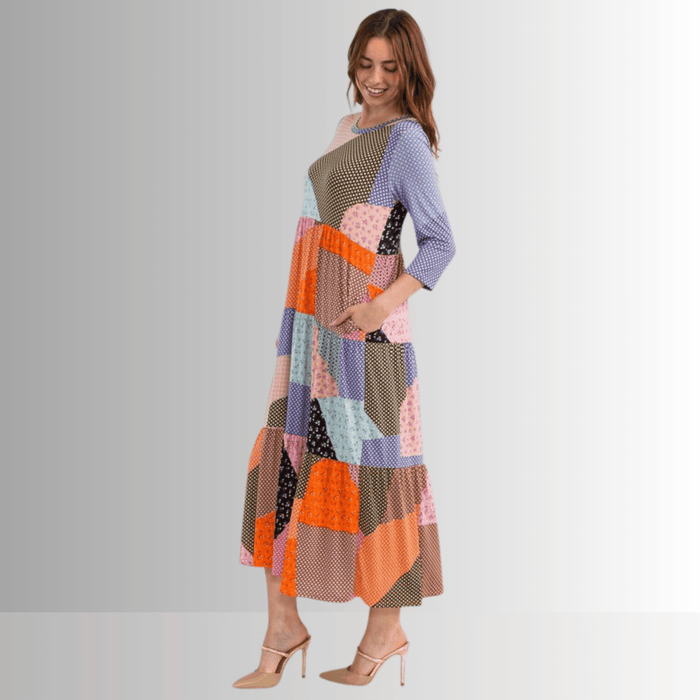 Patch Print Maxi Dress