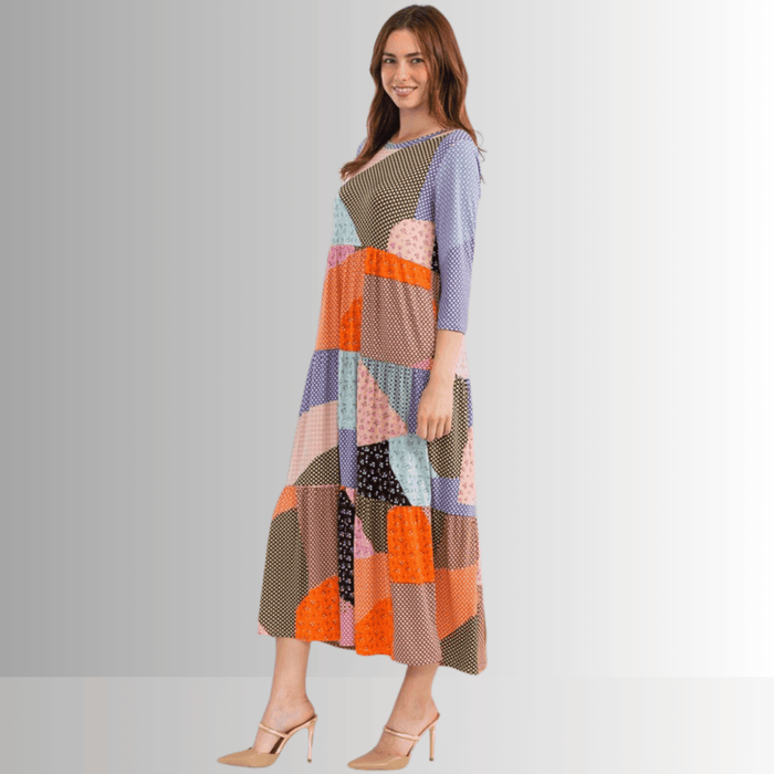 Patch Print Maxi Dress
