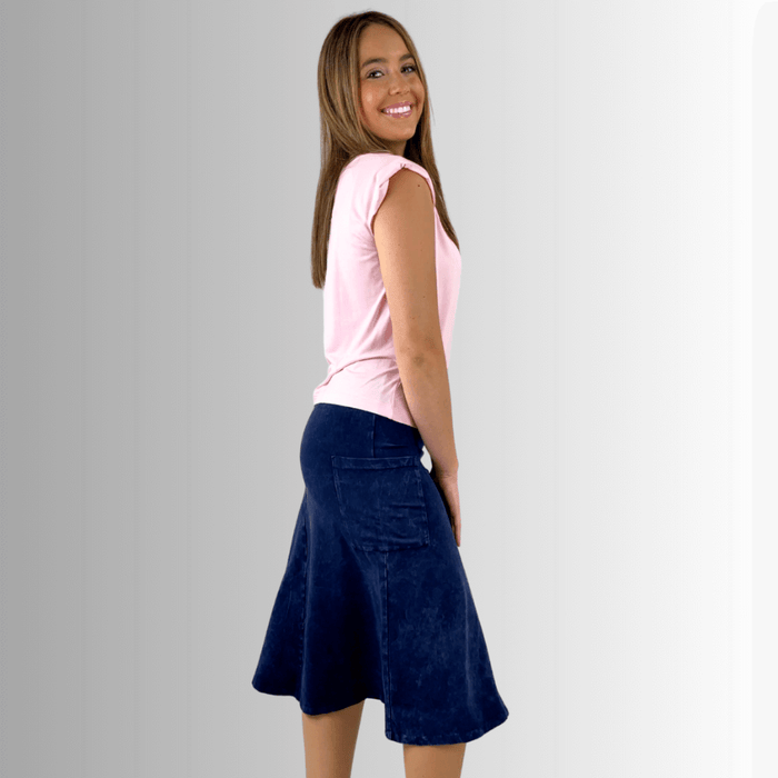 Alyssa Very Versatile Cotton Skirt in Dark Denim