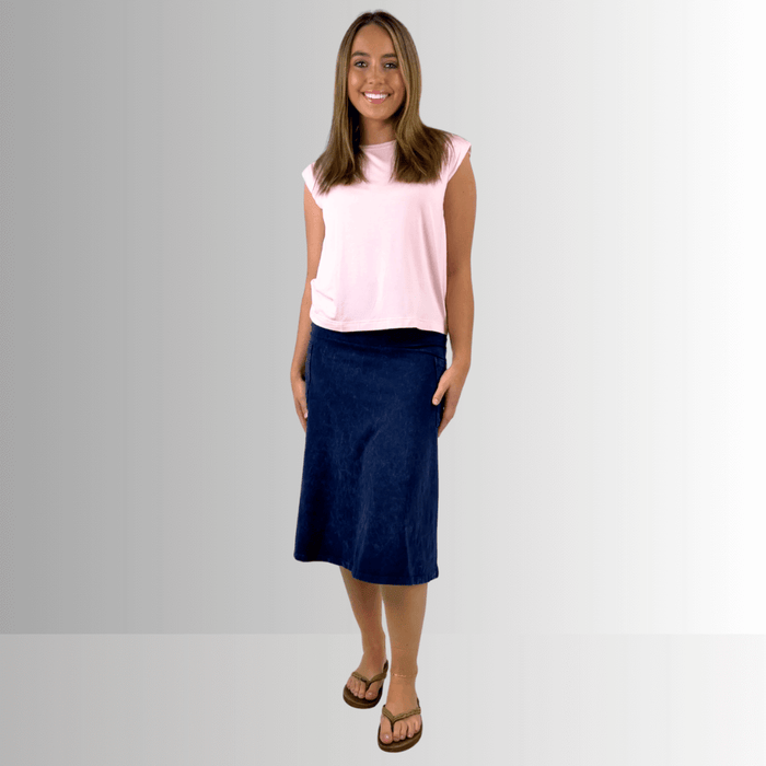Alyssa Very Versatile Cotton Skirt in Dark Denim