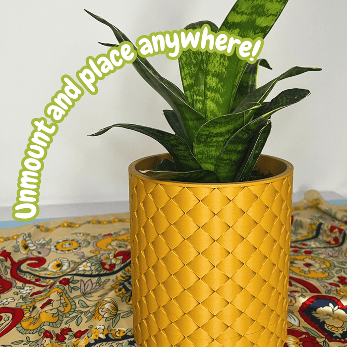 Quilted Design Wall Planter with Hidden Drip Tray