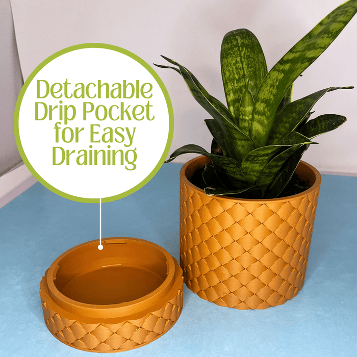 Quilted Design Wall Planter with Hidden Drip Tray