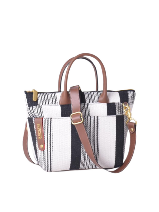 Dot | Black and White Woven + Brown Leather