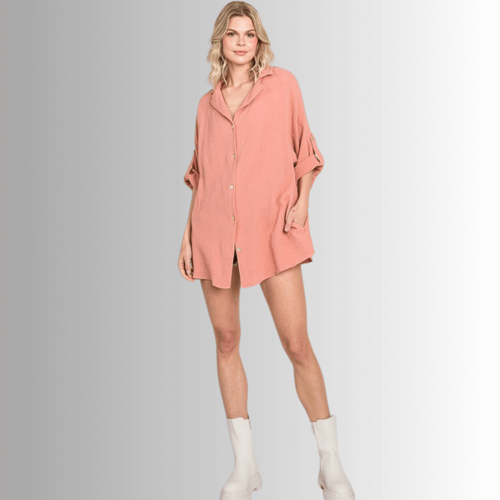 Rachel Slouchy Cotton Gauze Button Down Top