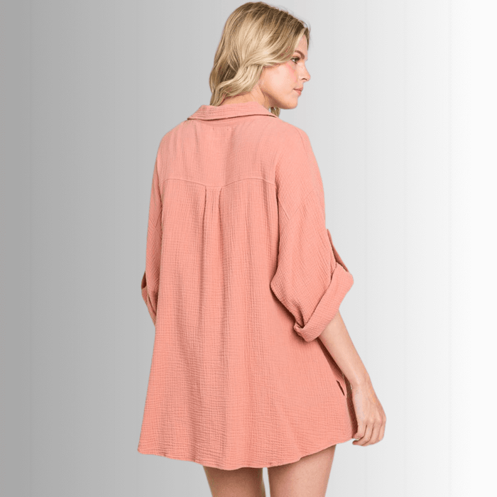 Rachel Slouchy Cotton Gauze Button Down Top
