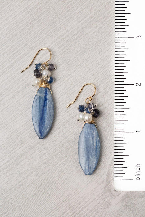 Seaside Kyanite Briolette & Pearl Mixed Metal Cluster Earrings