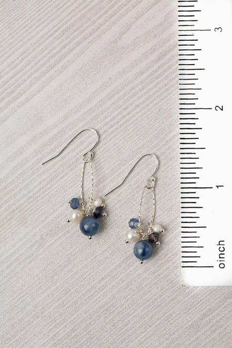Seaside Kyanite & Pearl Silver Cluster Earrings