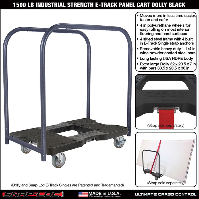 SNAP-LOC 1,500 lb Industrial Strength E-Track Panel Cart Dolly Black