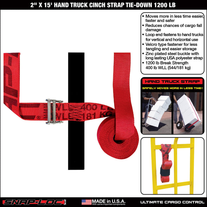 SNAP-LOC 2 in x 15 ft Hand Truck Cinch Strap Tie-Down 1,200 lb