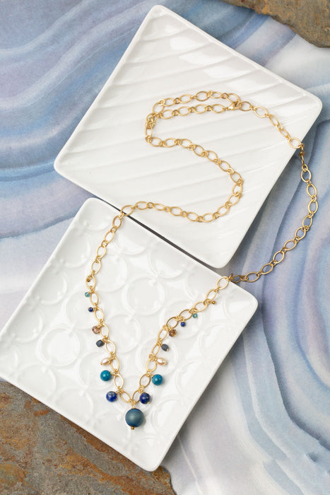 Starry Night 27.5" Druzy & Lapis Lazuli Cluster Necklace