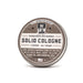 Solid cologne container with label on a white background