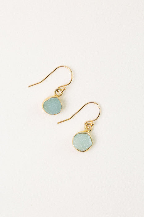 Serenity Aqua Chalcedony Druzy Simple Dangle Earrings