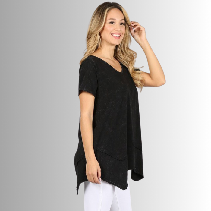 Shark Bite Hem Casual Cotton Tee