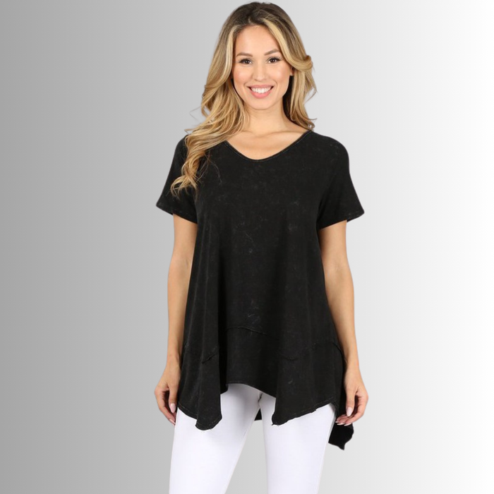 Shark Bite Hem Casual Cotton Tee