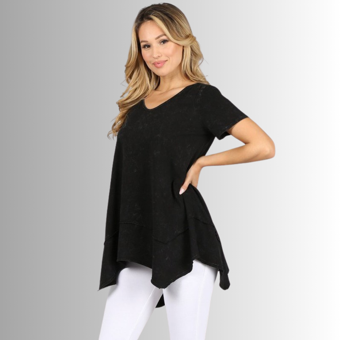 Shark Bite Hem Casual Cotton Tee