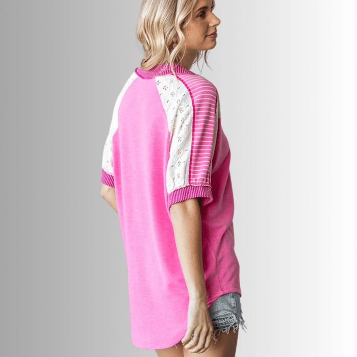 Jenna Mixed Fabric V-Neck Top