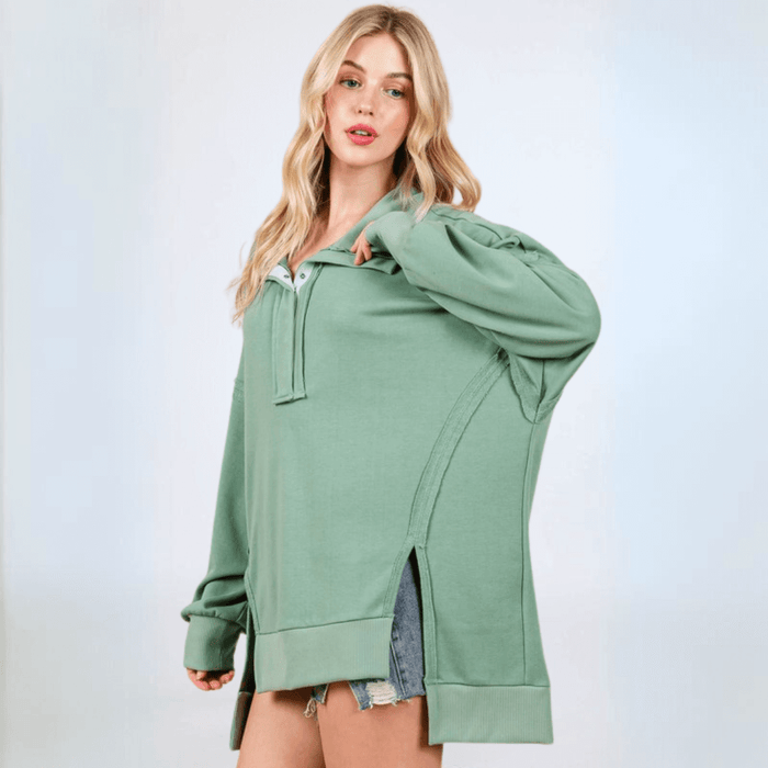 Slouch Sweatshirt with Snap Collar Made in USA