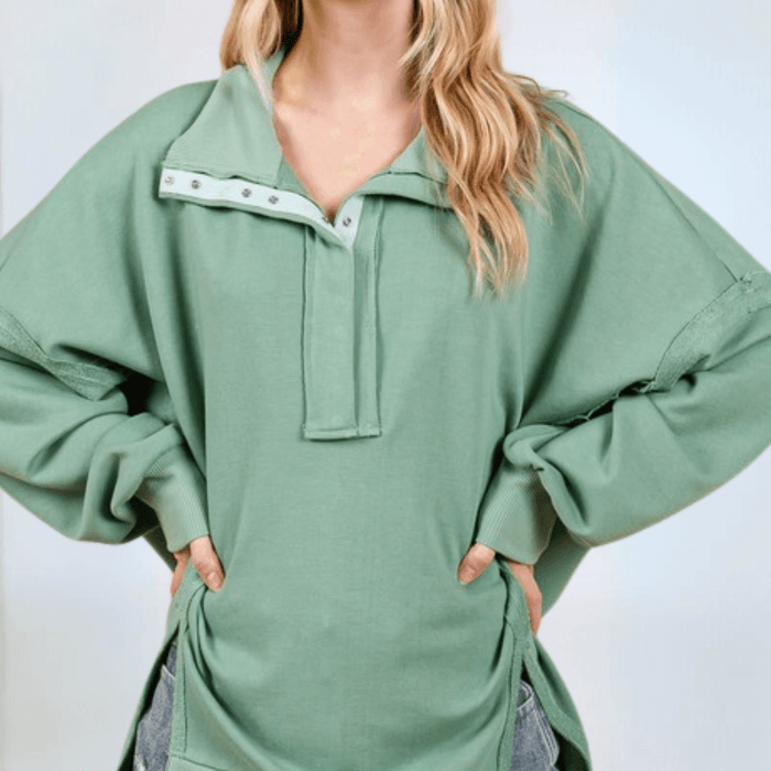 Slouch Sweatshirt with Snap Collar Made in USA
