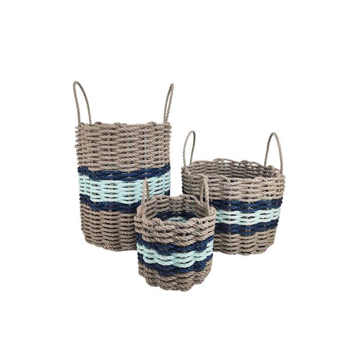 Lobster Rope Basket Tan and Seafoam, Navy Accents