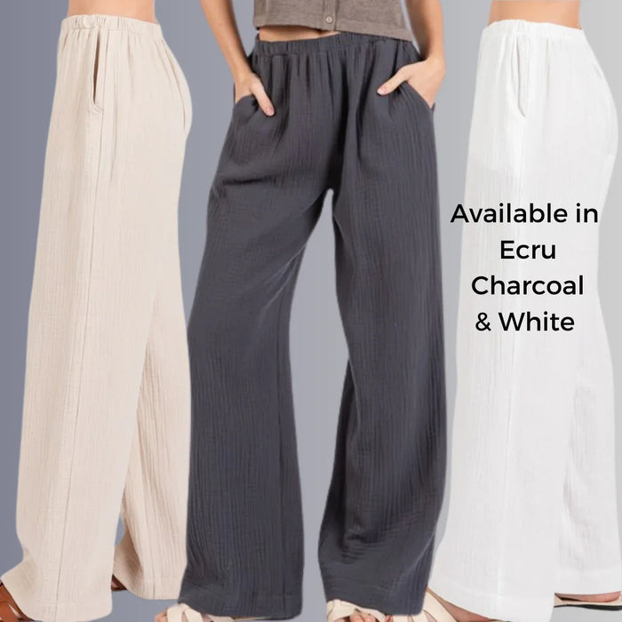 Triple Gauze Cotton Pants in Charcoal Grey