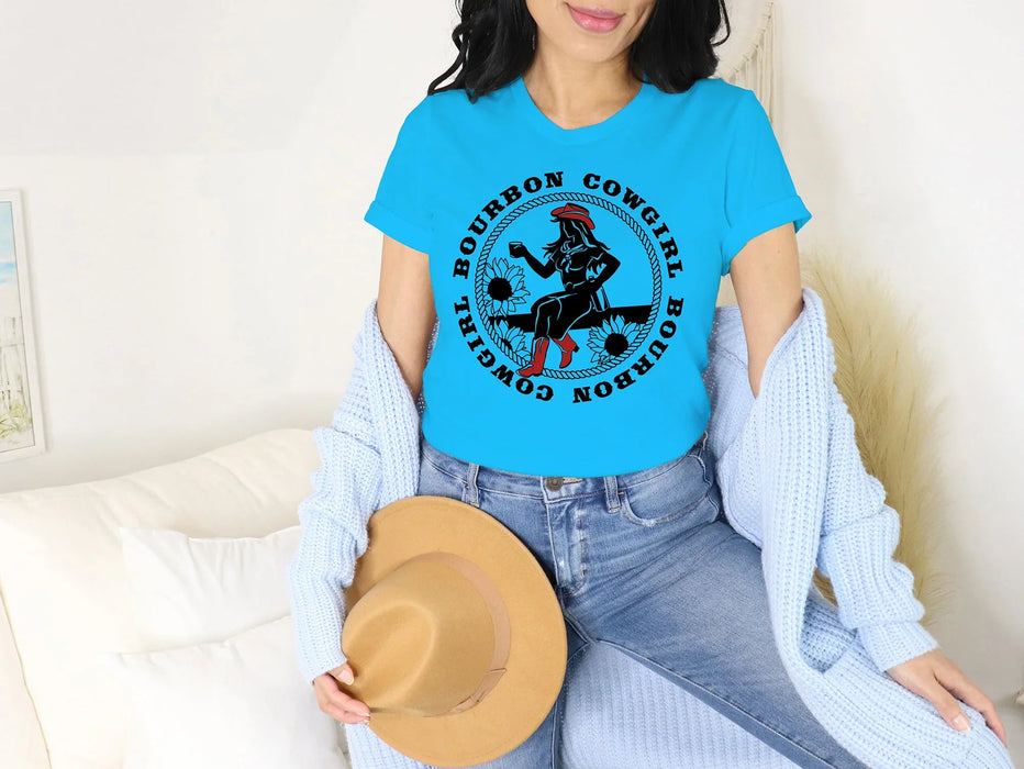 Bourbon Cowgirl Logo Turquoise Tshirt