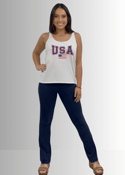 USA Patriotic American Flag White Premium Cotton Tank Top
