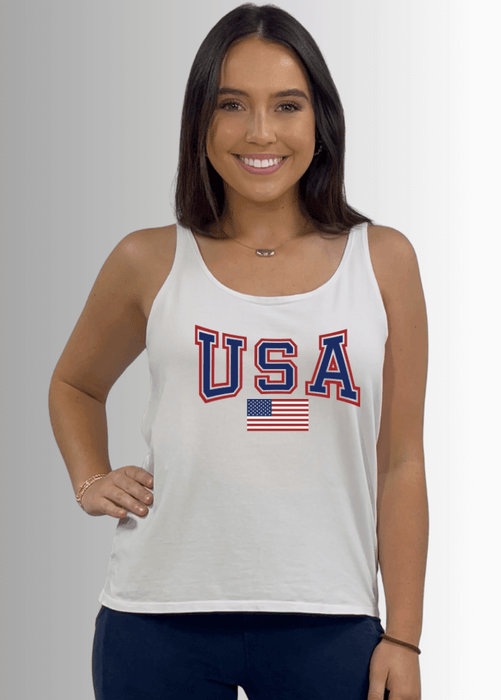 USA Patriotic American Flag White Premium Cotton Tank Top