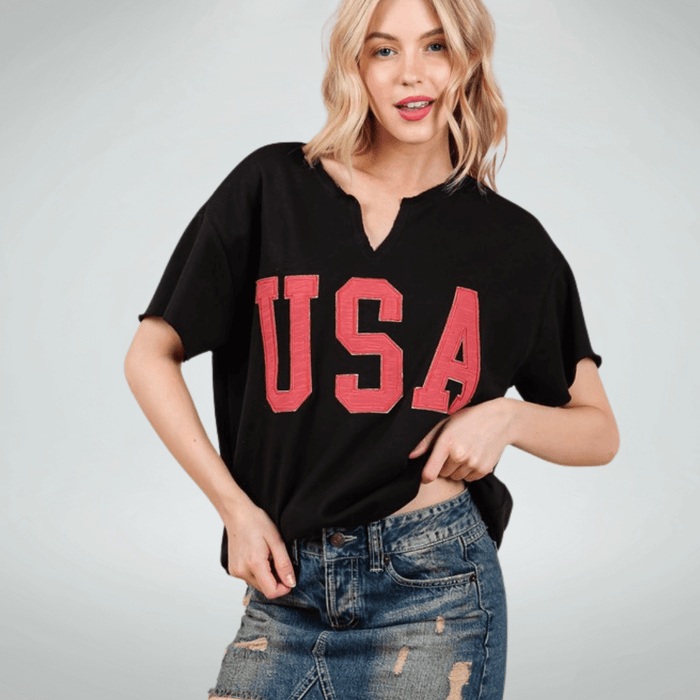 Team USA Patch Letter Top Made in USA