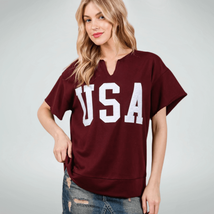Team USA Patch Letter Top Made in USA