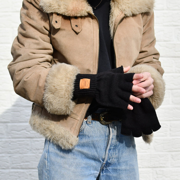 Night Merino Wool Fingerless Glove with Natural Deerskin Palm