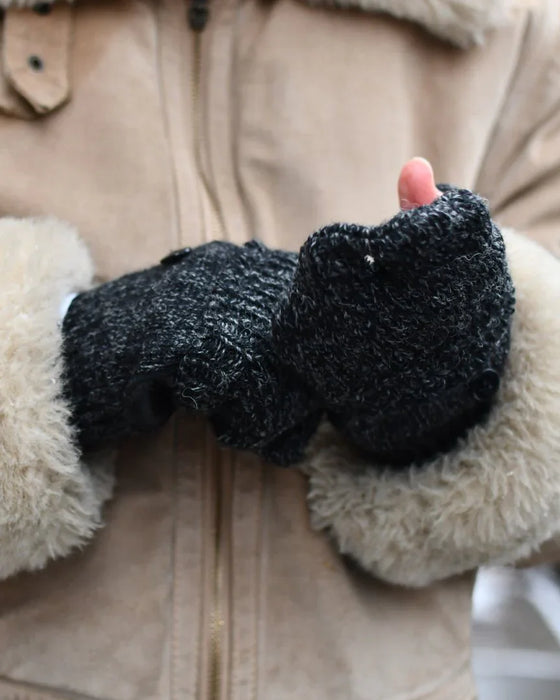 Black Melange Convertible Fingerless Glomitt