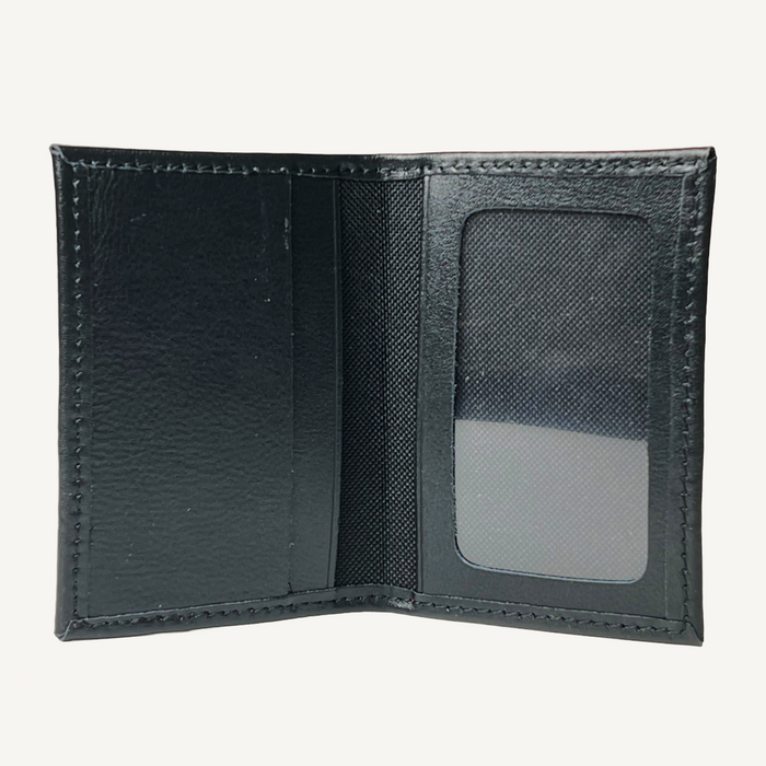 Black leather wallet with card holder on a white background