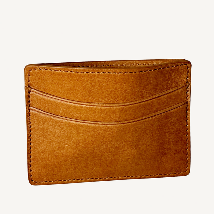 Brown leather cardholder on a white background