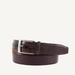 Brown leather belt with a silver buckle on a white background