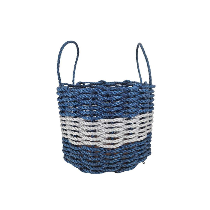 Authentic Maine Lobster Rope Storage Basket Navy Blue and Light Gray