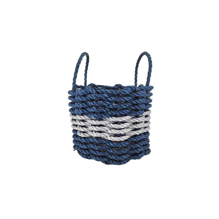 Authentic Maine Lobster Rope Storage Basket Navy Blue and Light Gray