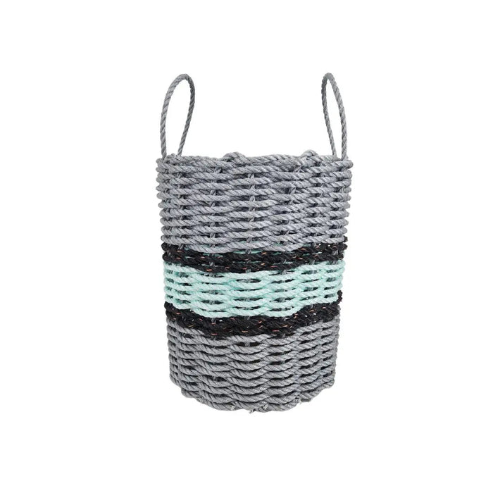 Lobster Rope Basket Light Gray and Seafoam, Black Accents