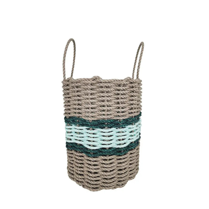 Lobster Rope Basket Tan and Seafoam, Hunter Green Accents