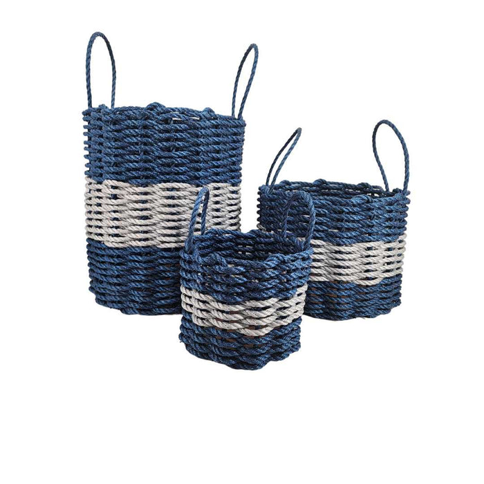 Authentic Maine Lobster Rope Storage Basket Navy Blue and Light Gray
